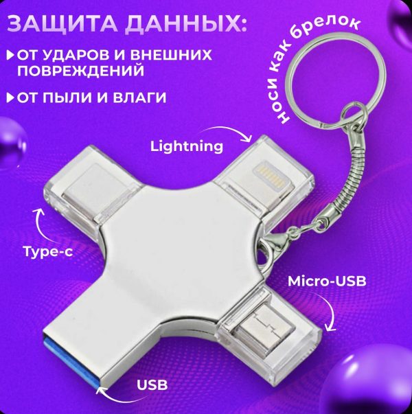 Флеш карта 128 ГБ памяти + 4 в 1
